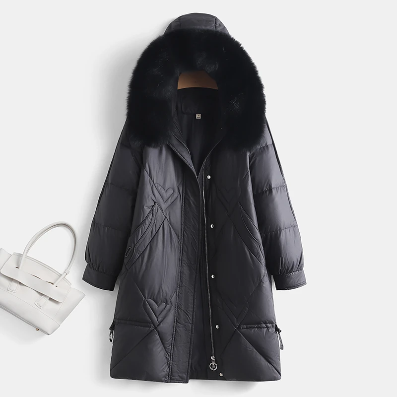 【开播福利】毛领气质修身百搭中长款休闲羽绒服#QMD38Y008