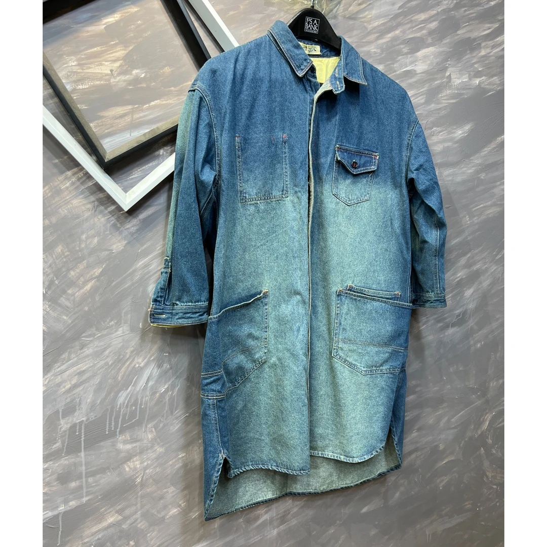 念北穿搭复古时尚工装大码中长款做旧牛仔外套2