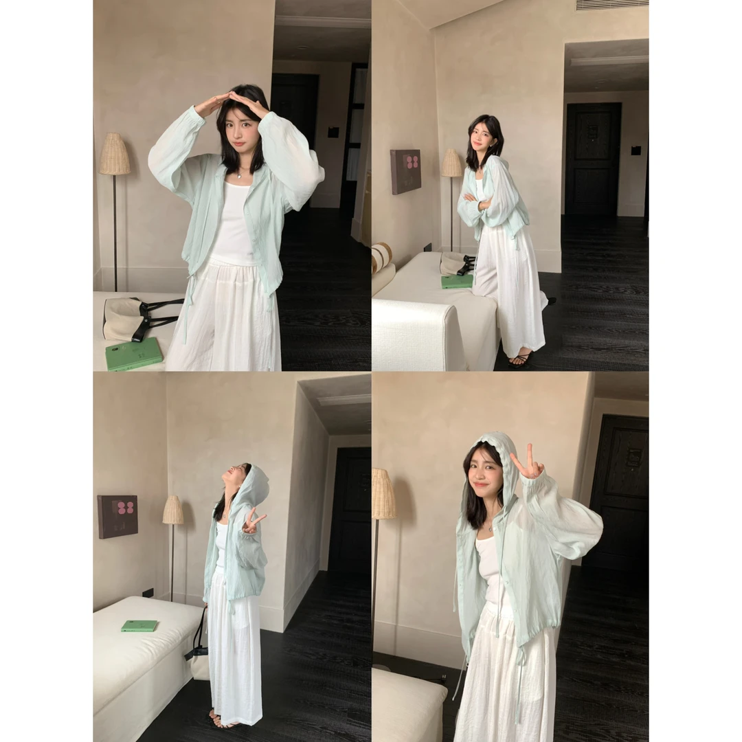 美树【KITTIN】韩标韩系休闲半开领套头连帽抽绳防晒衫  W8375#