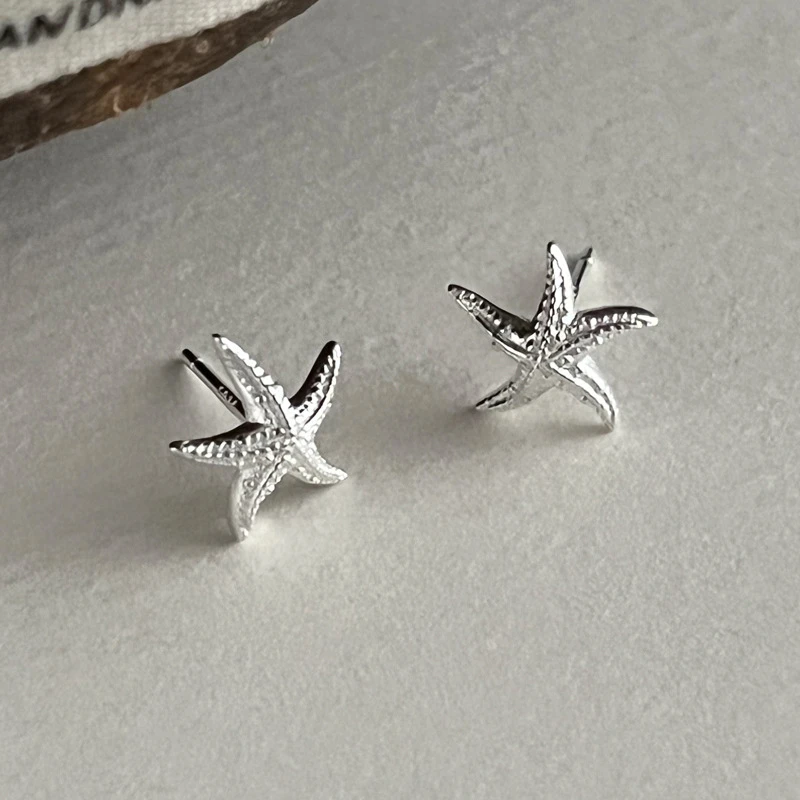 925银耳饰 925纯银不规则海星耳钉女简约小众设计小巧个性甜美