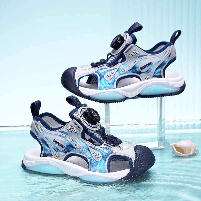 芭菲龙儿童凉鞋夏天防撞包头凉鞋男童6-12岁透气防滑女童户外软底