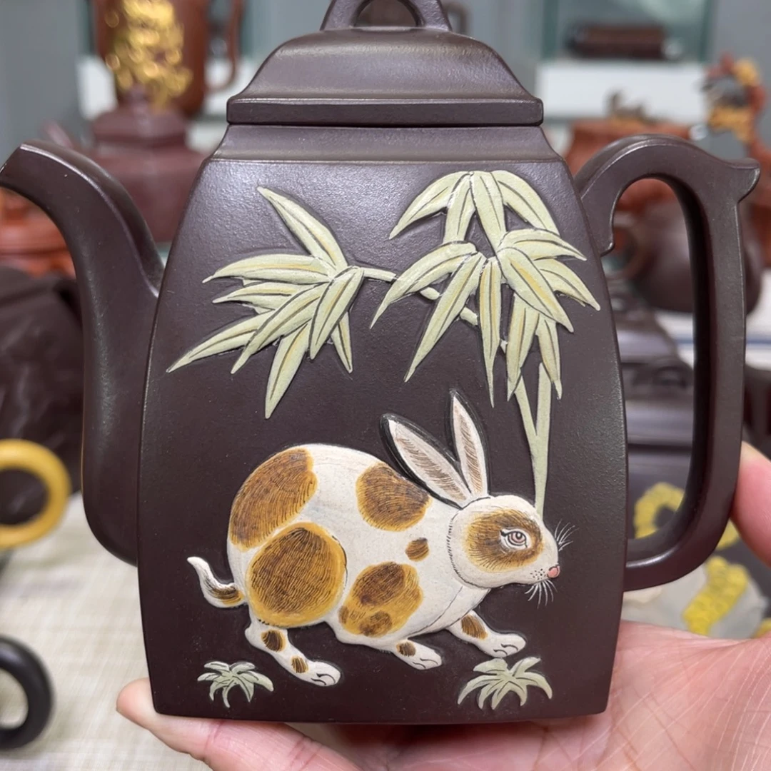 狸***猫紫砂茶壶紫泥高汉方