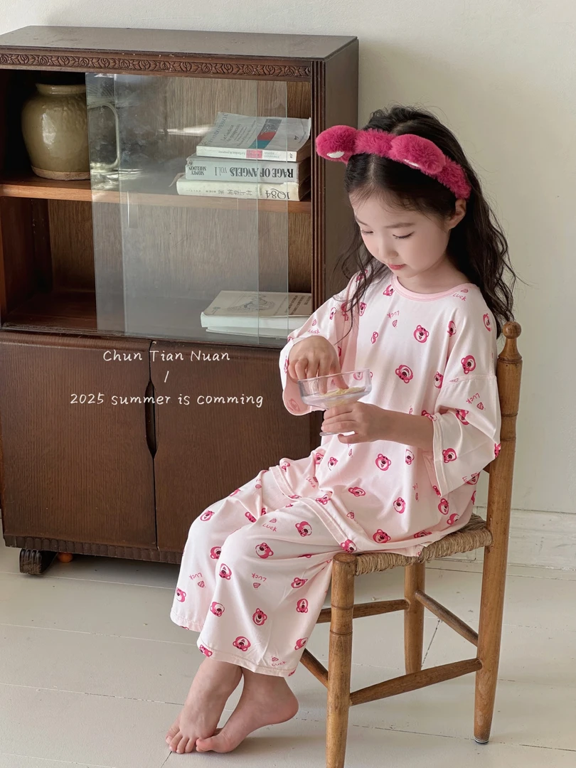 七分袖七分裤夏季无痕雅赛尔吸汗透气儿童空调卡通印花家居服套装