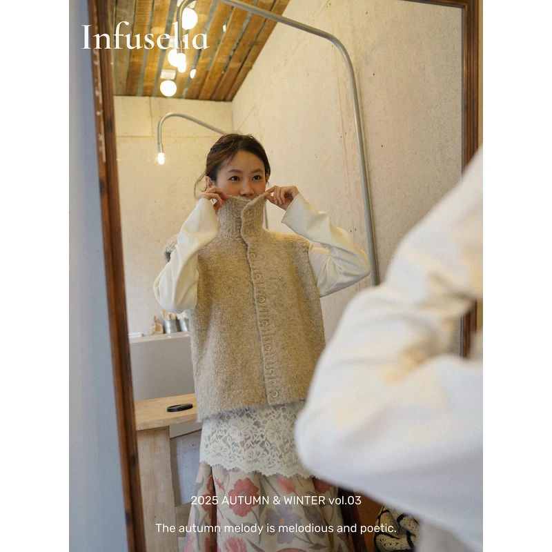 Infuselia弥椿「雾轻」秋冬针织复古宽松中高领典雅加厚保暖马甲