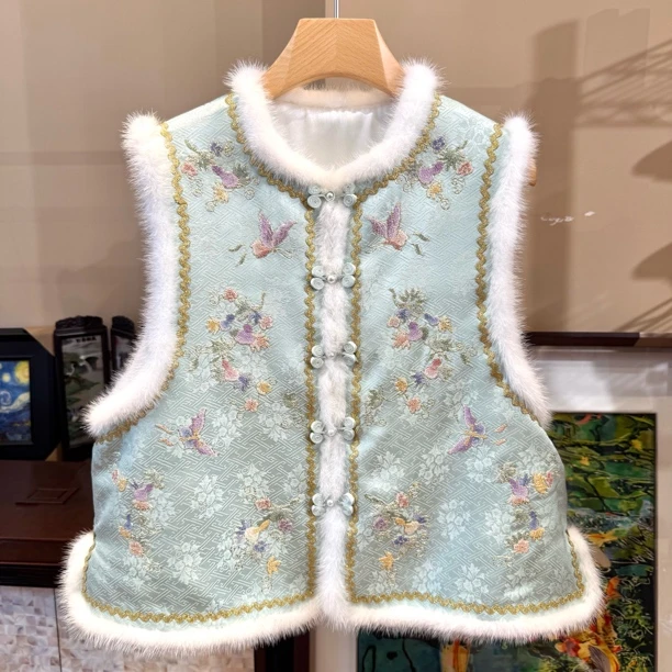 薄荷曼波福寿双多马甲 新中式非遗重工打籽绣马甲日常百搭