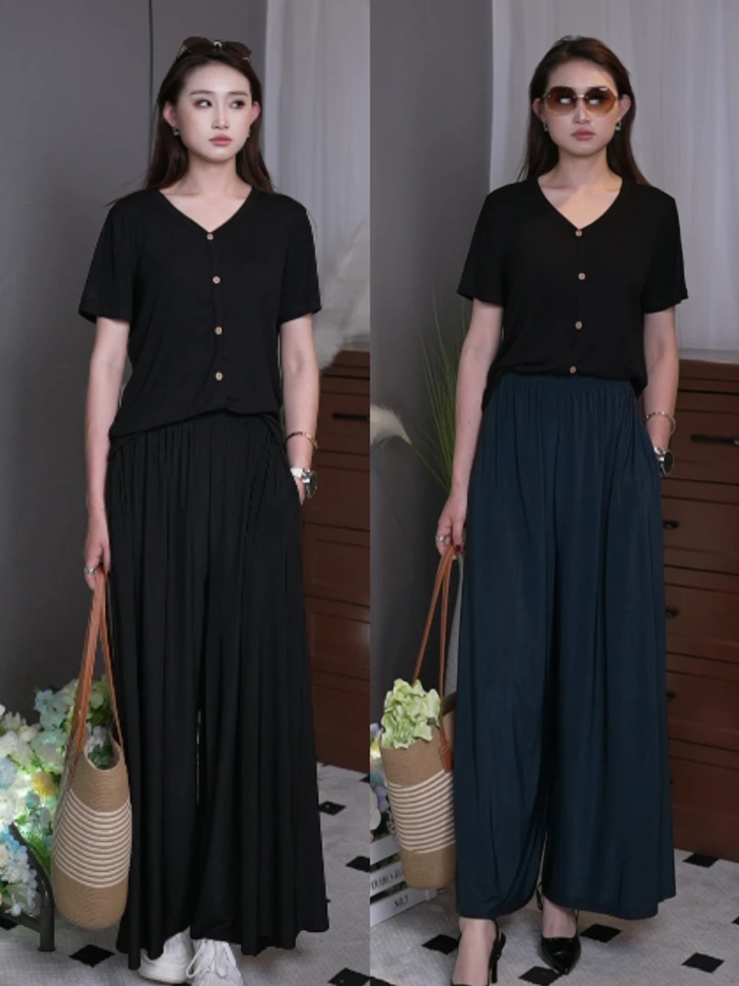 2025年新款大码遮肚子显瘦专柜同款丝垂纯色薄款气质山本裤裙