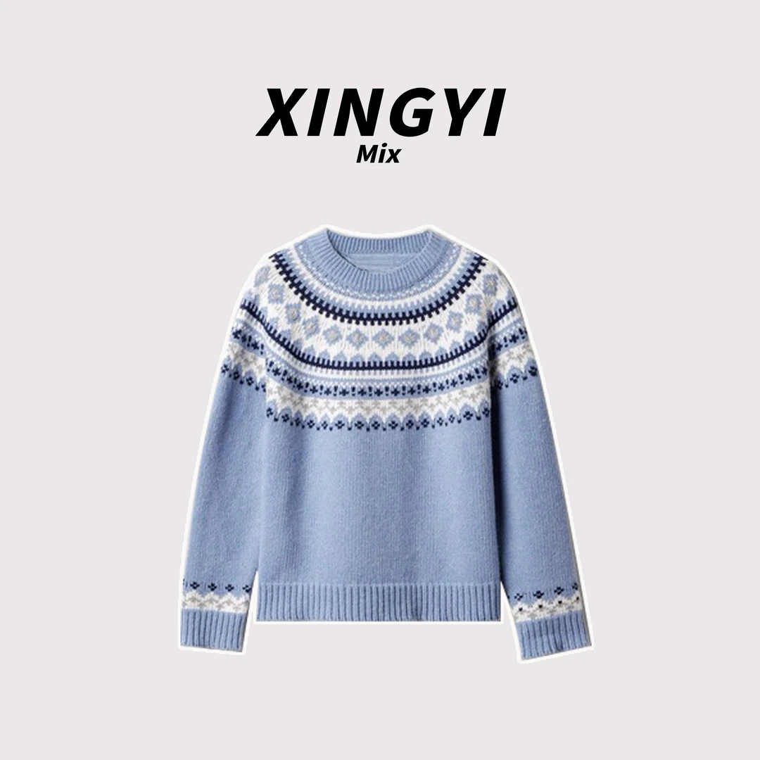 『XINGYI』新款费尔岛提花撞色圆领毛衣XY9523