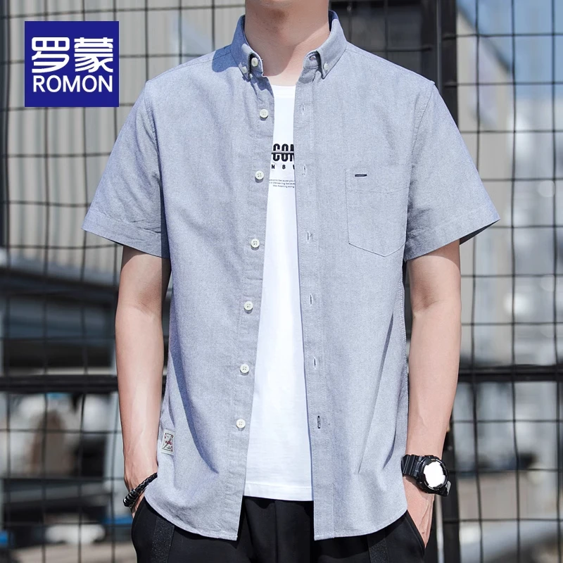罗蒙短袖衬衫男夏季翻领休闲百搭纯棉衬衣服男士2025新款寸衫上衣