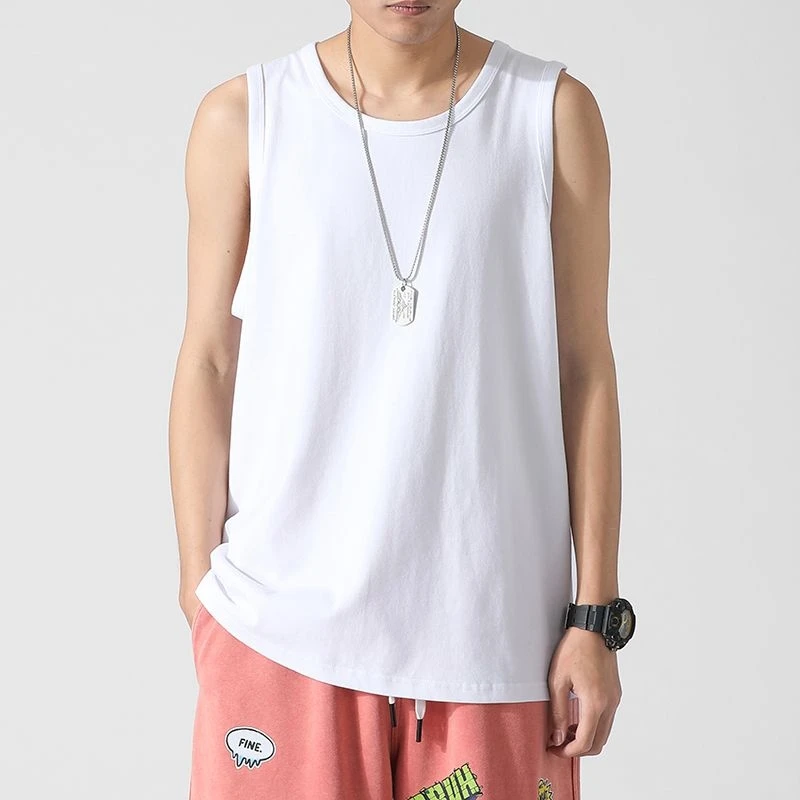 健身背心男夏季宽松加大码潮流跨栏坎肩纯色纯棉运动无袖t恤063