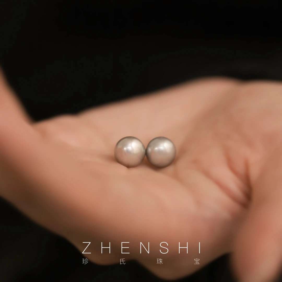 珍氏珠宝 天然淡水灰色珍珠耳钉 S925银法式轻奢素钉耳饰（思霜）