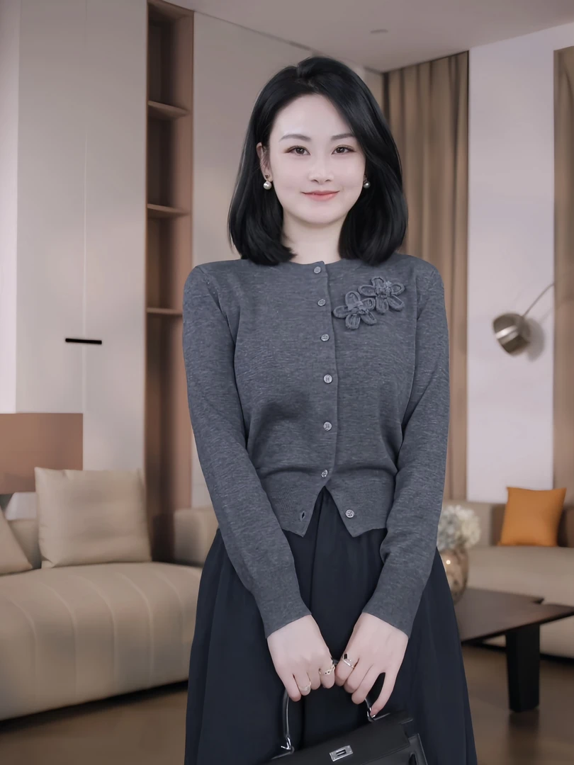 Nuovo Borgo 法式老钱风花朵羊毛衫休闲百搭圆领针织开衫外套8032