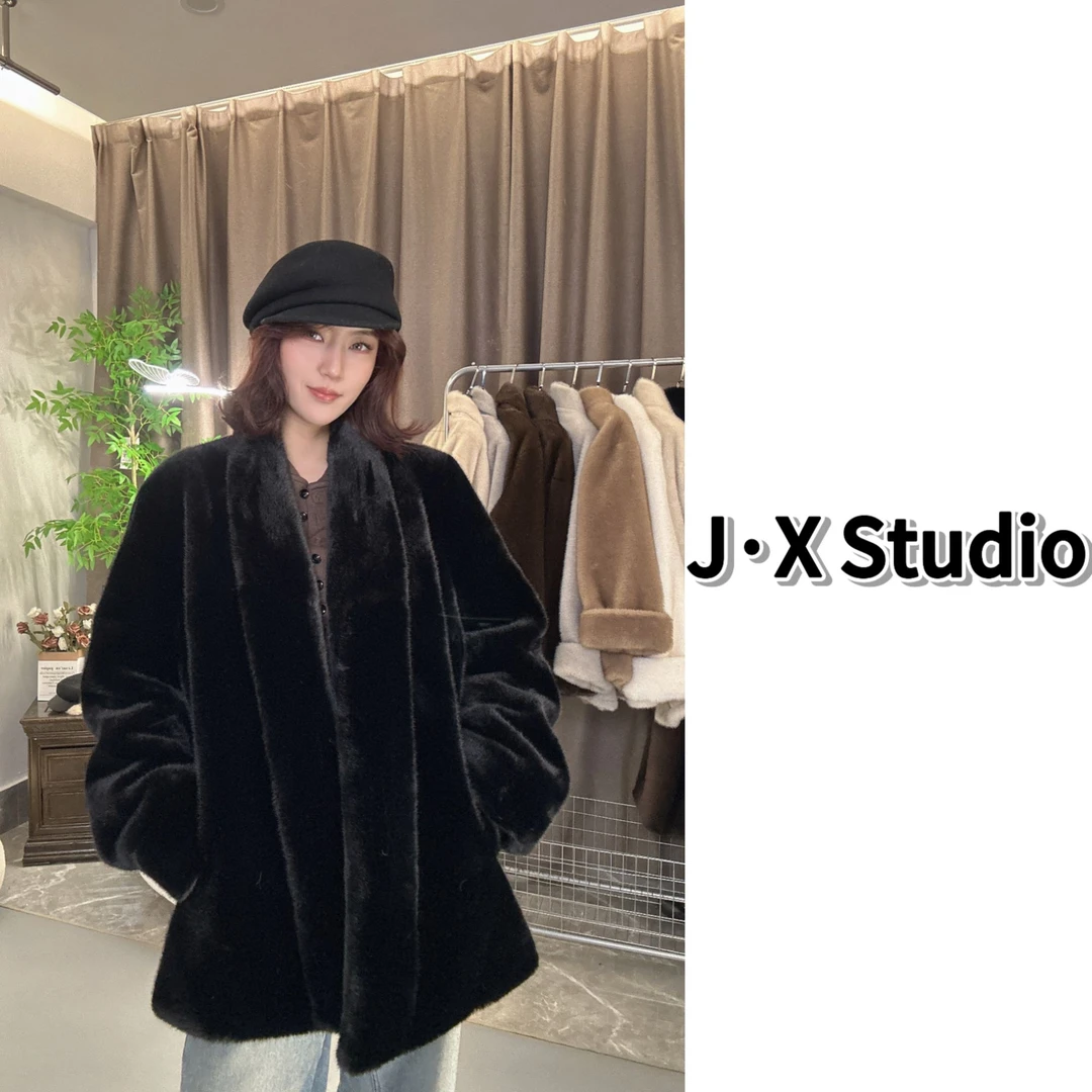 【JX】"半盏流年”复古浴袍富家千金仿水貂毛加厚毛毛外套新年