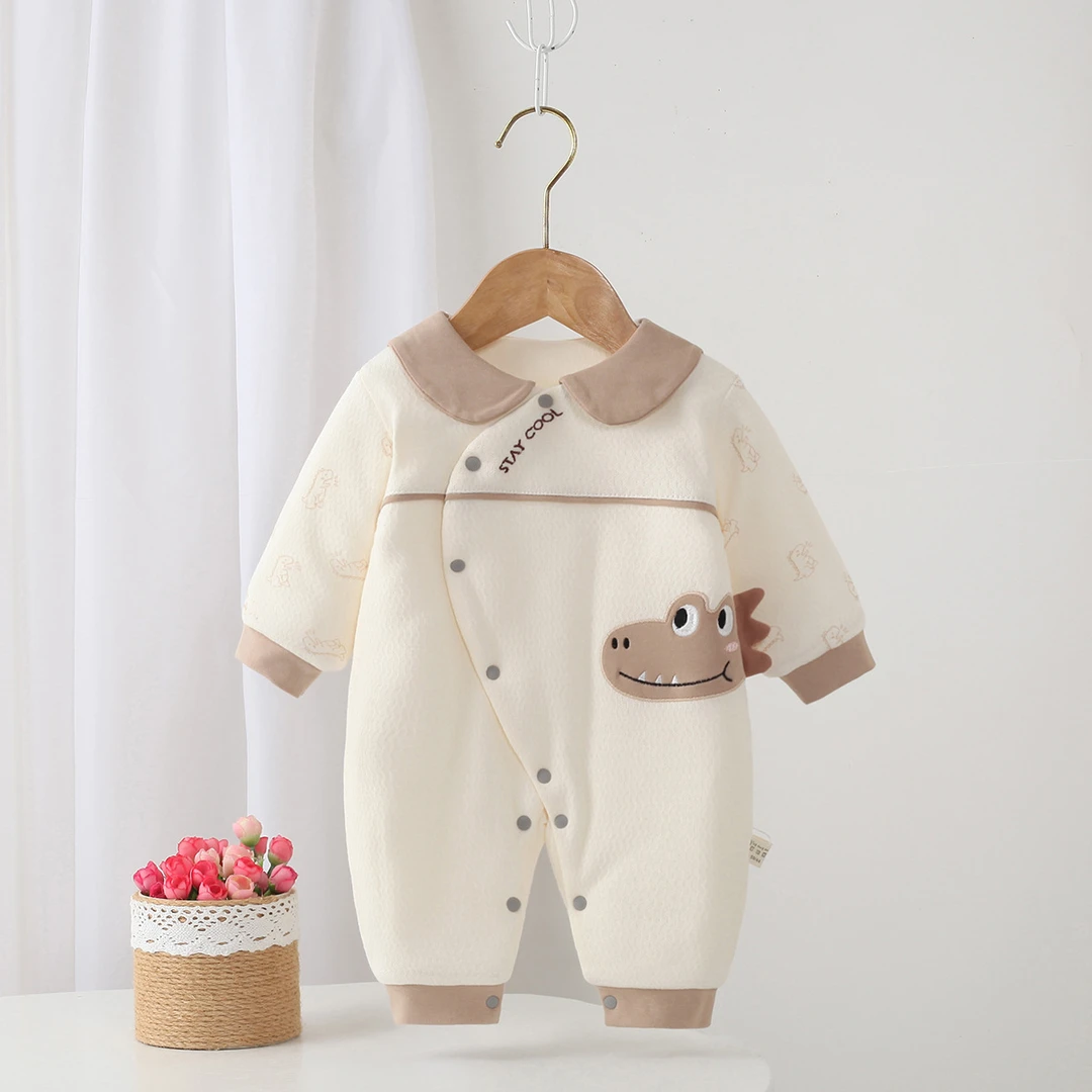 秋冬季新款婴幼儿偏襟无骨200克夹棉男宝宝外出连体衣包屁衣哈衣