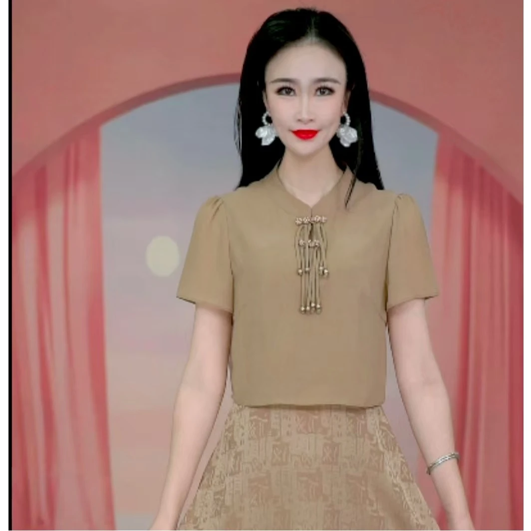 V1788 新款气质时尚国风假两件百搭连衣裙优雅显瘦连衣裙