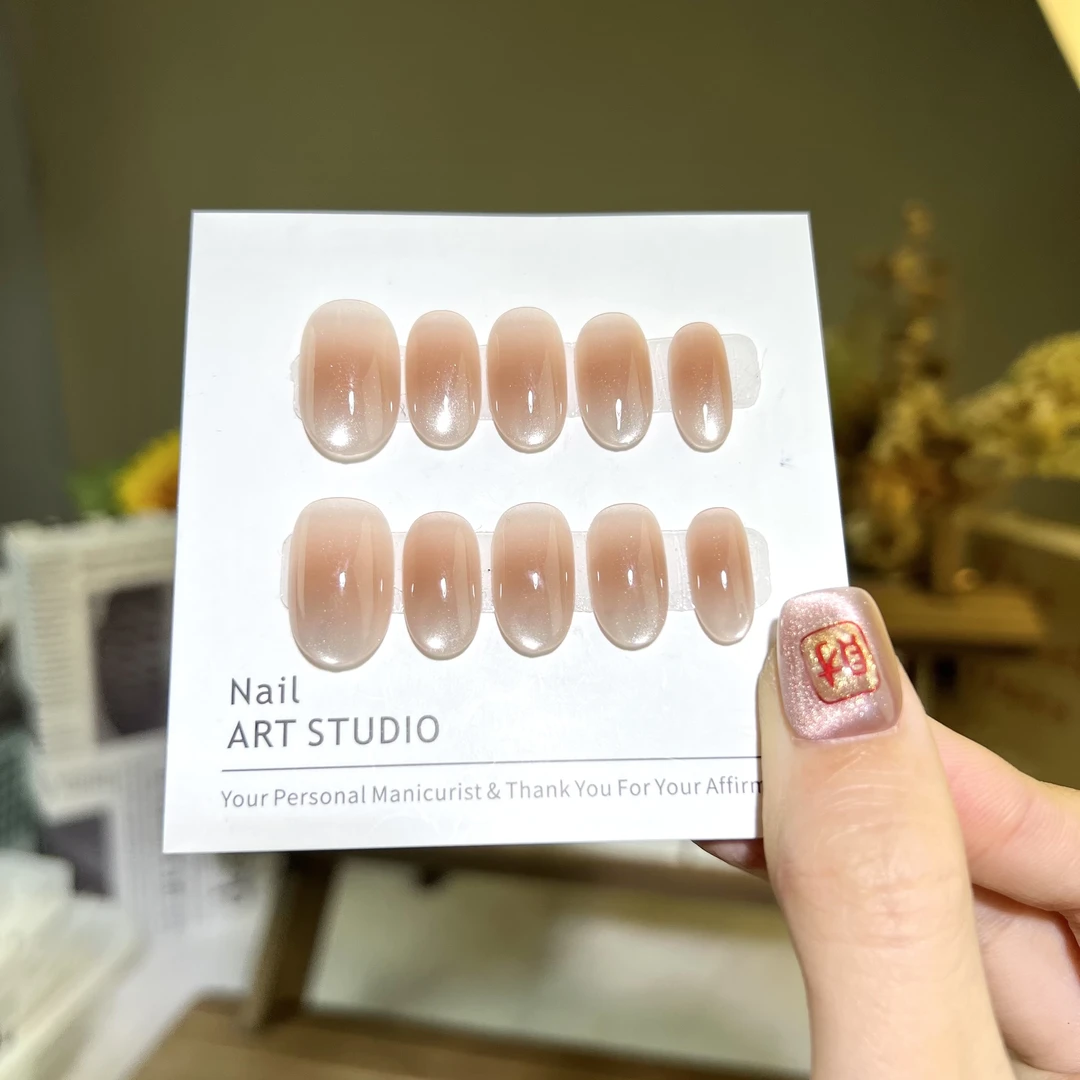 嬛嬛甲  纯手工穿戴甲   纯色腮红猫眼椭圆甲 随单五件套