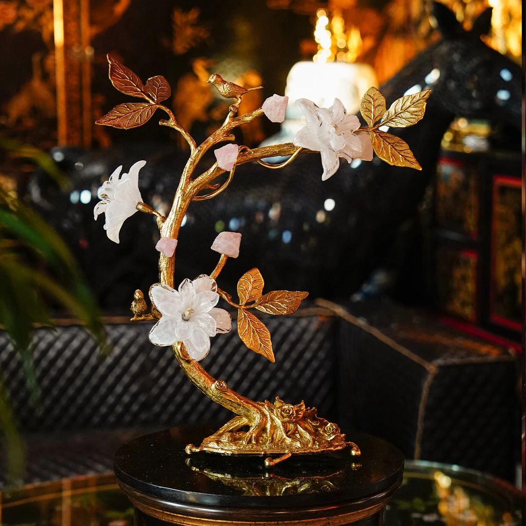 【本尼家】T183现代轻奢艺术铜配粉水晶台灯创意客厅床头装饰