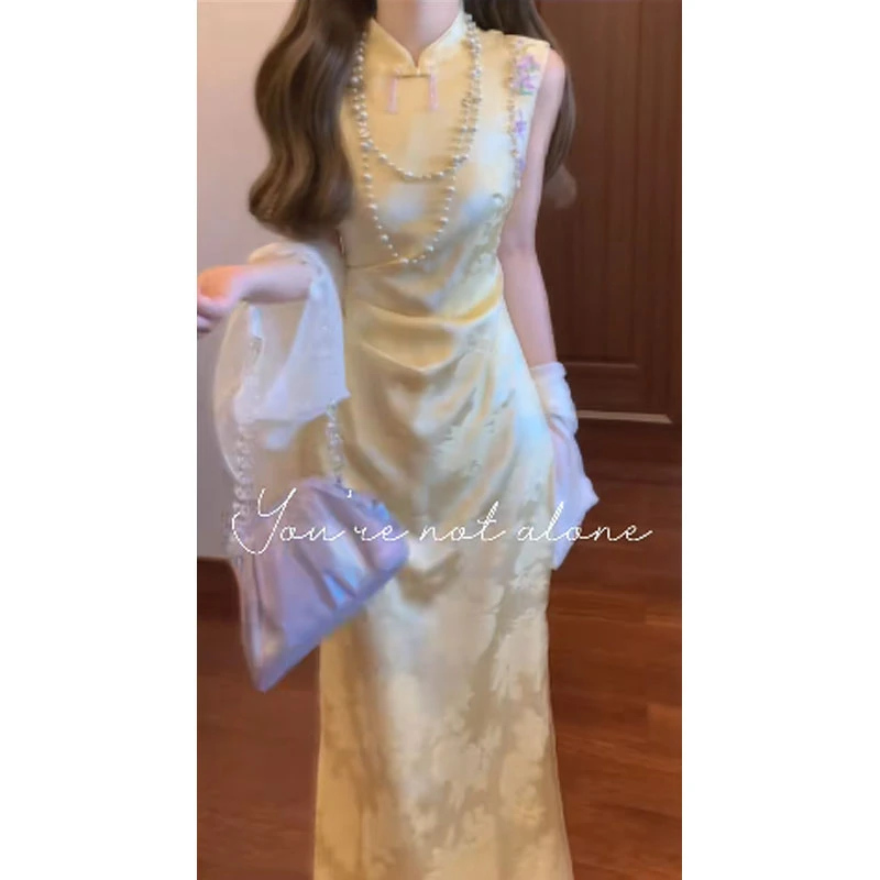 凌茜恣禾如初新中式提花改良旗袍夏绝美旗袍领收腰连衣裙2025新款