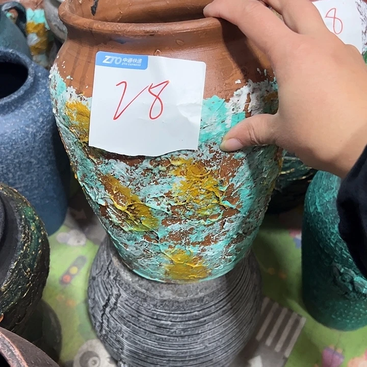 彩绘浮雕直筒高23口15带孔