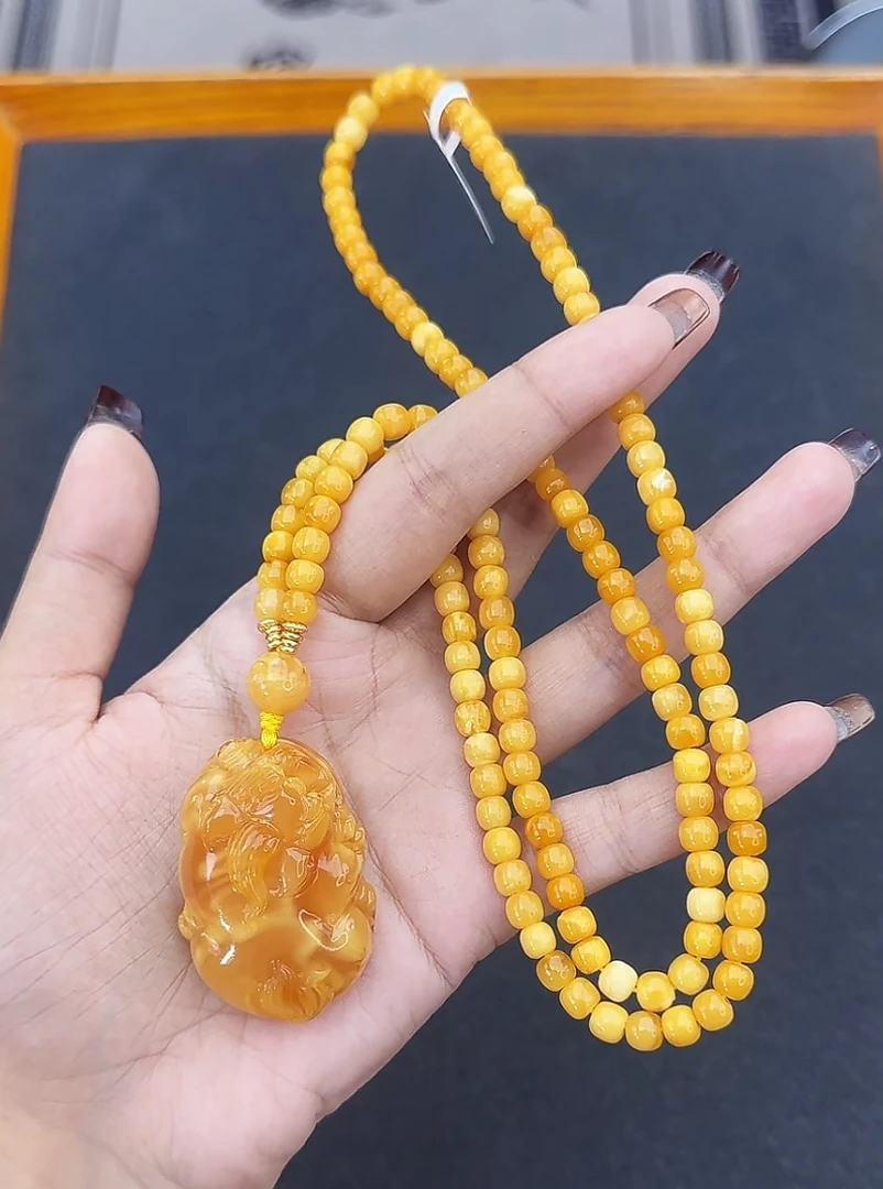 【齐福珠宝】原矿俄料红花蜡定制款貔貅项链吊坠（多样性发其一）