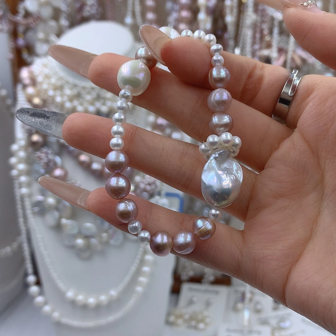 银S925镶嵌淡水珍珠项链耳饰