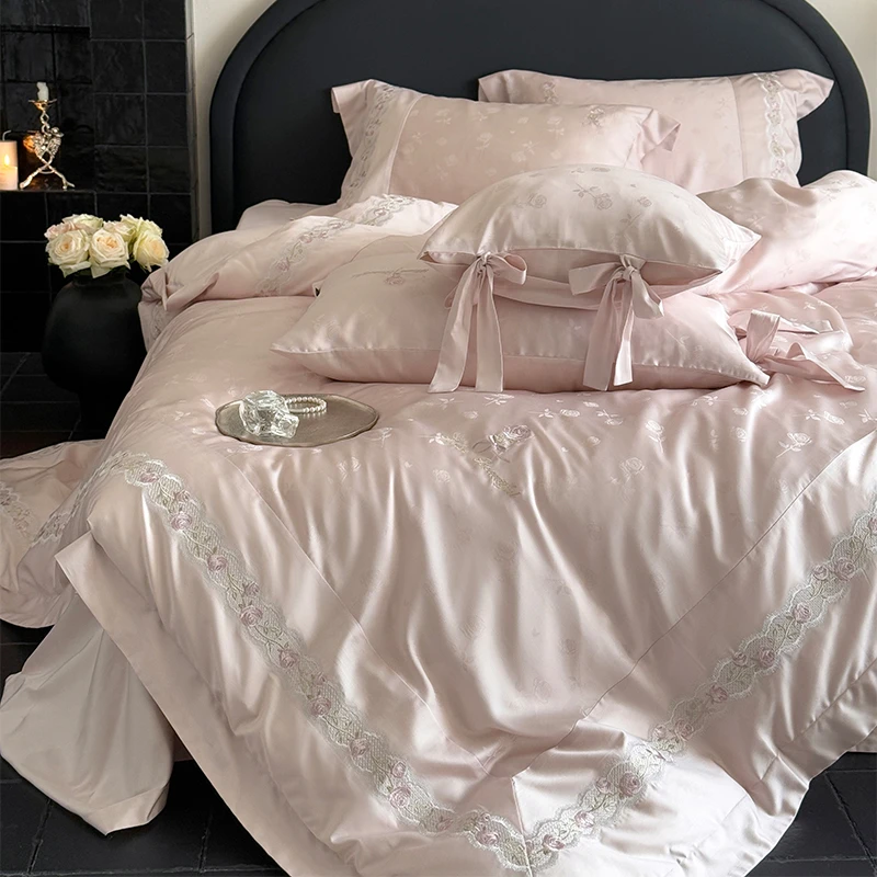 喜兹 花漾玫瑰 天丝棉提花轻奢四件套 重工高精密刺绣ins风床品