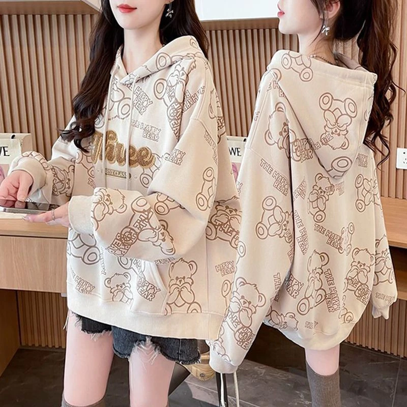 秋冬季休闲百搭纯棉连帽卫衣女2025慵懒风宽松大码胖mm外套上衣服