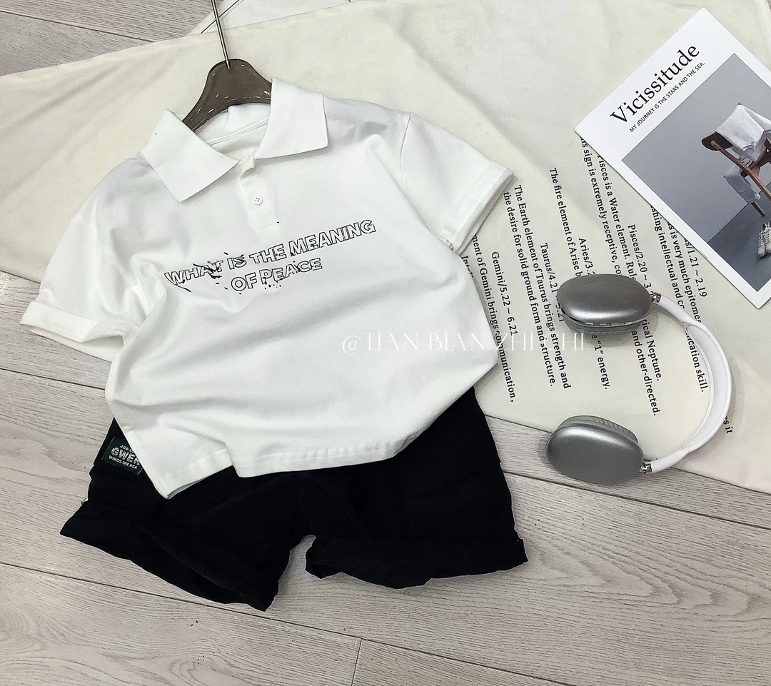 短袖男中性休闲T恤上衣夏装男童小童翻领夏季