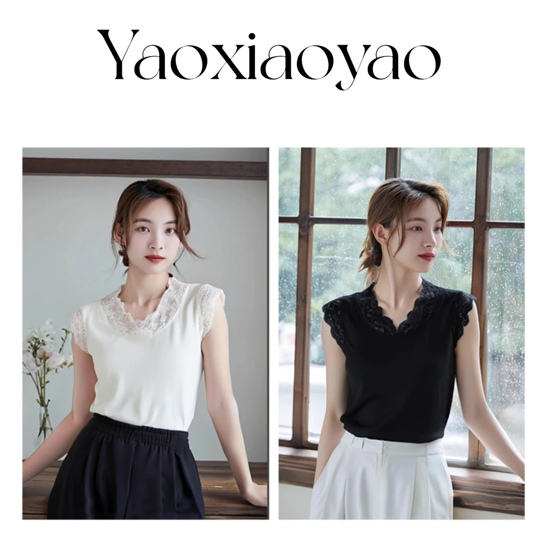 精品时髦单品罗密欧柔软蕾丝螺纹背心法式浪漫打底背心MBH0012