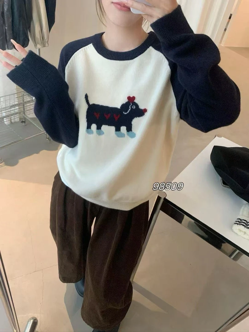 轩轩秋款拼接小狗毛衣98509