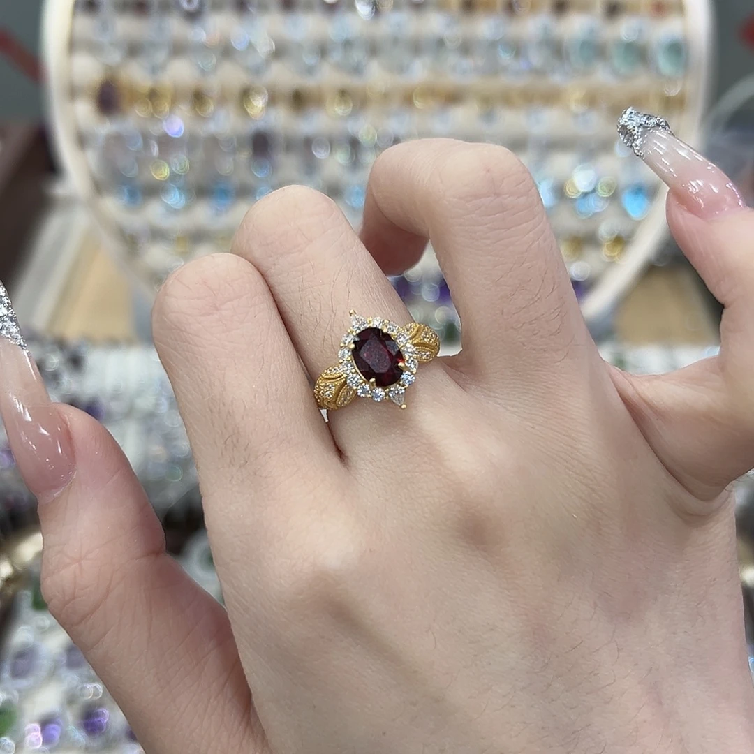石榴石戒指银S925镶嵌