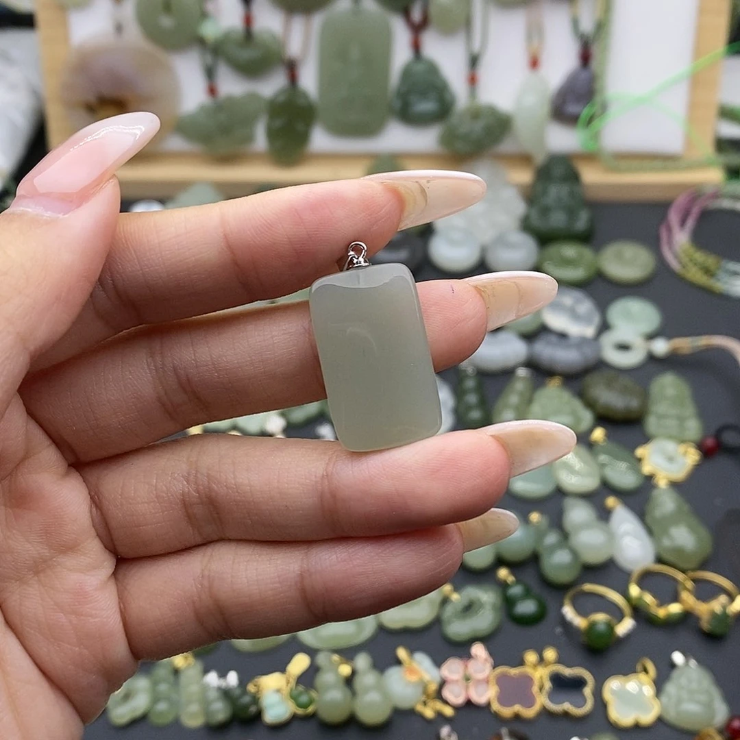 和田玉吊坠(不含链)银S925镶嵌