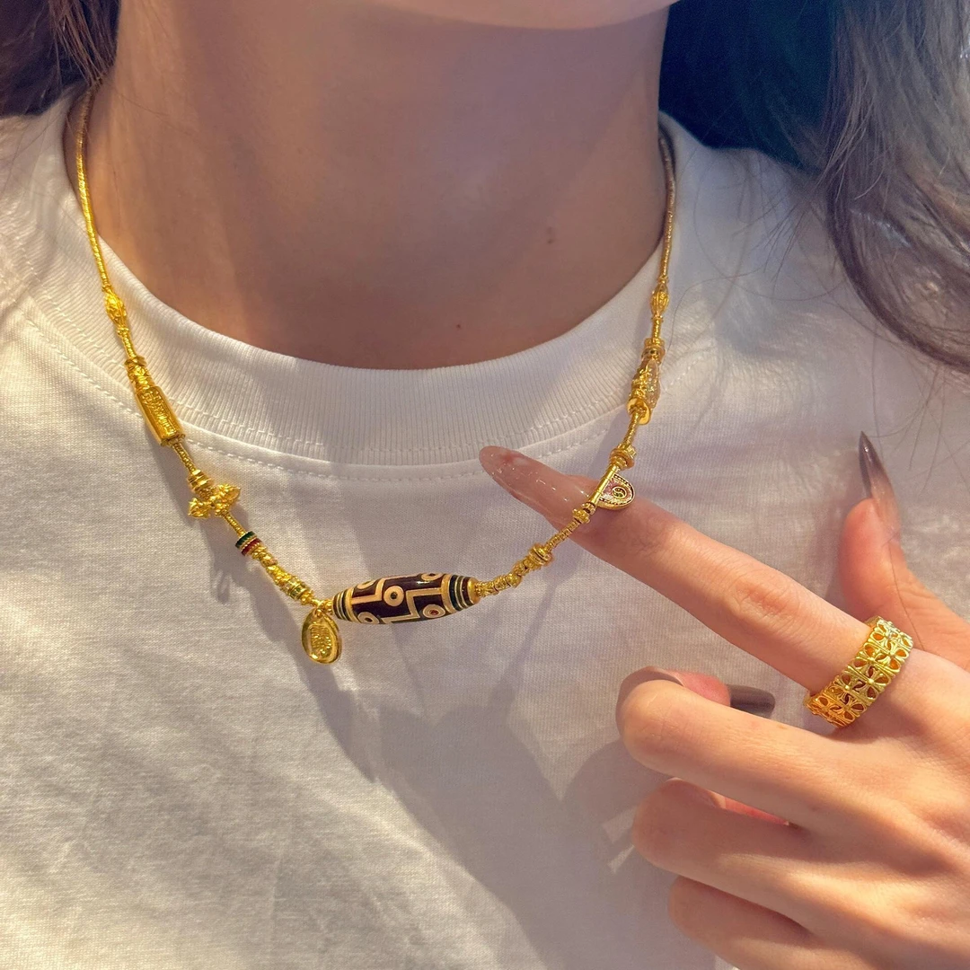 铜合金项链 精致藏式六眼项链女款轻奢气质百搭锁骨链小众配饰品