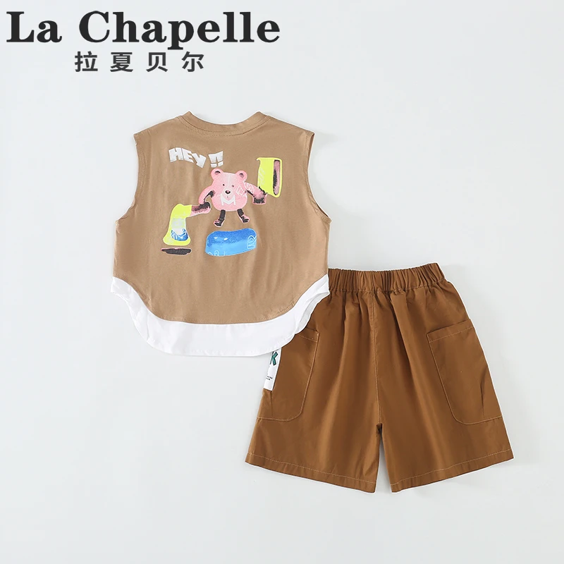 拉夏贝尔男童套装2025男孩夏季儿童时尚卡通无袖t恤长裤两件LB294