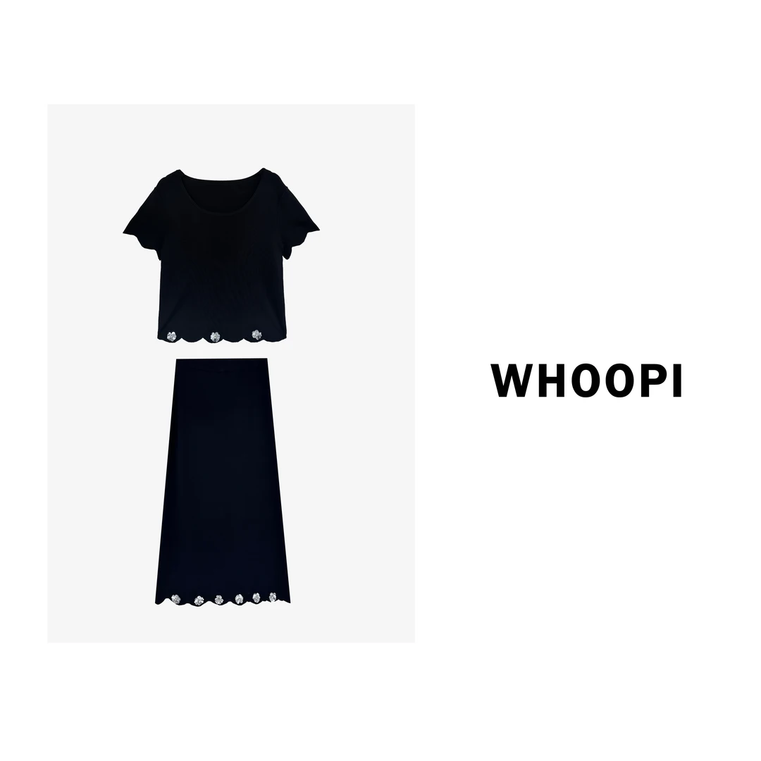 【Whoopi】【亮片小花】miu系赫本风高级富家千金花朵上衣半裙套装