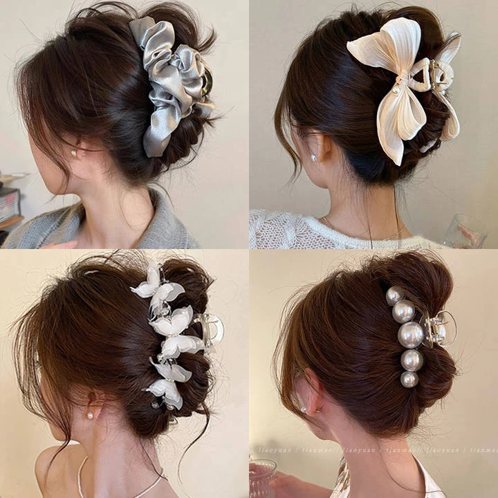 高级感缎面大号女2025新款轻奢褶皱后脑勺夹子鲨鱼ins小饰品