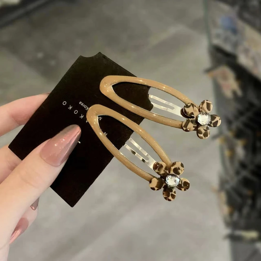 咖色豹纹花朵bb夹发夹少女碎发刘海夹侧边夹2025新款发卡前额发饰