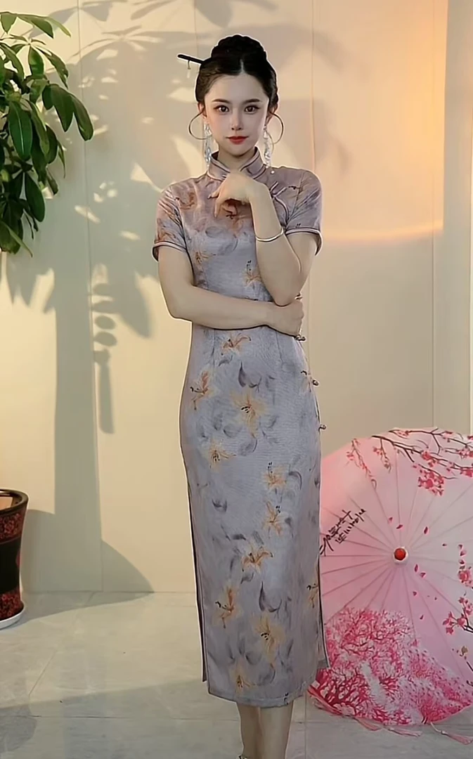 A102587,春夏新款上海新中式复古风高端大气绝美日常旗袍裙中长款