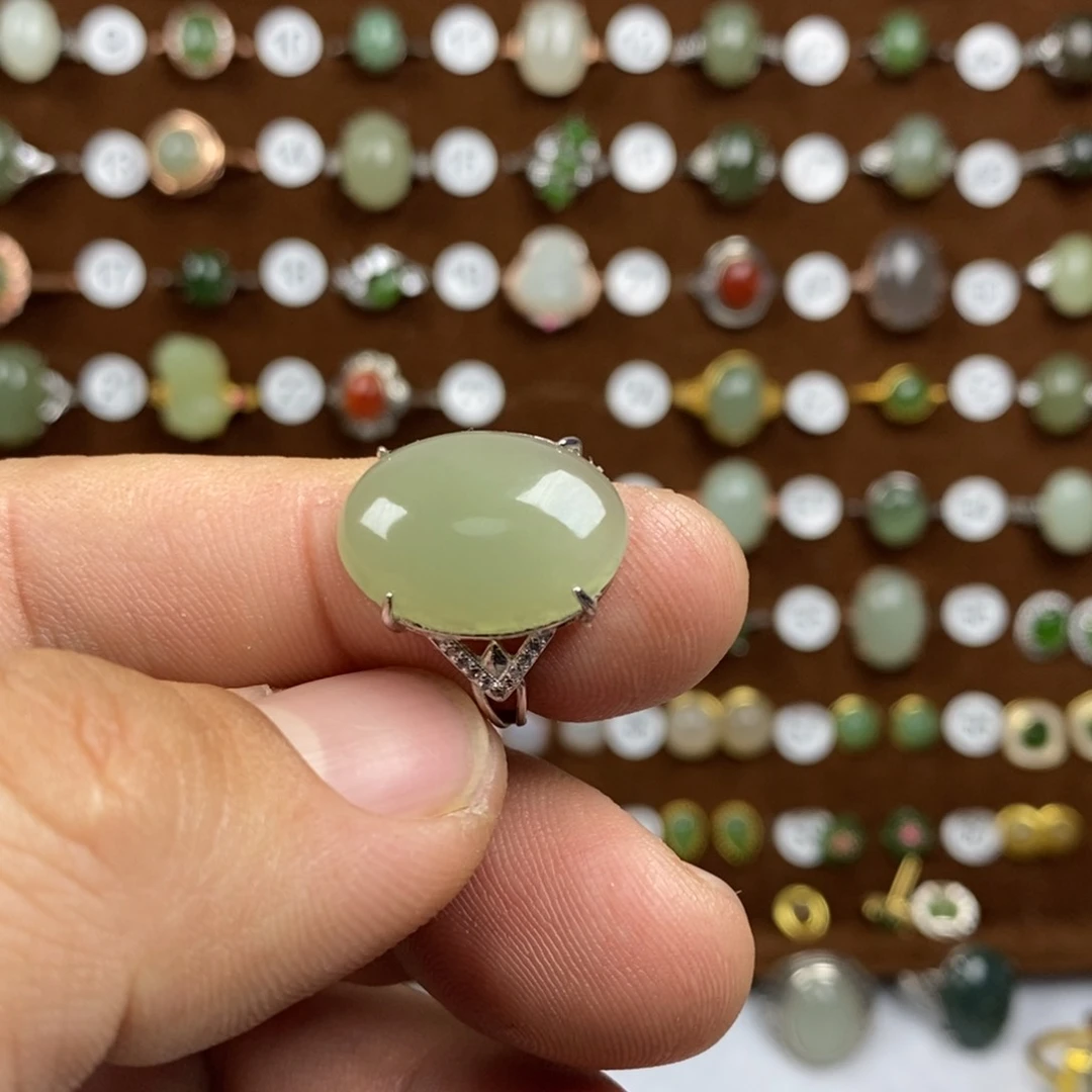 和田玉（青白玉）戒指银S925镶嵌