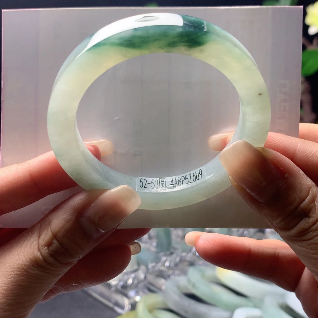 定制翡翠未镶嵌翡翠手镯52_53圆条