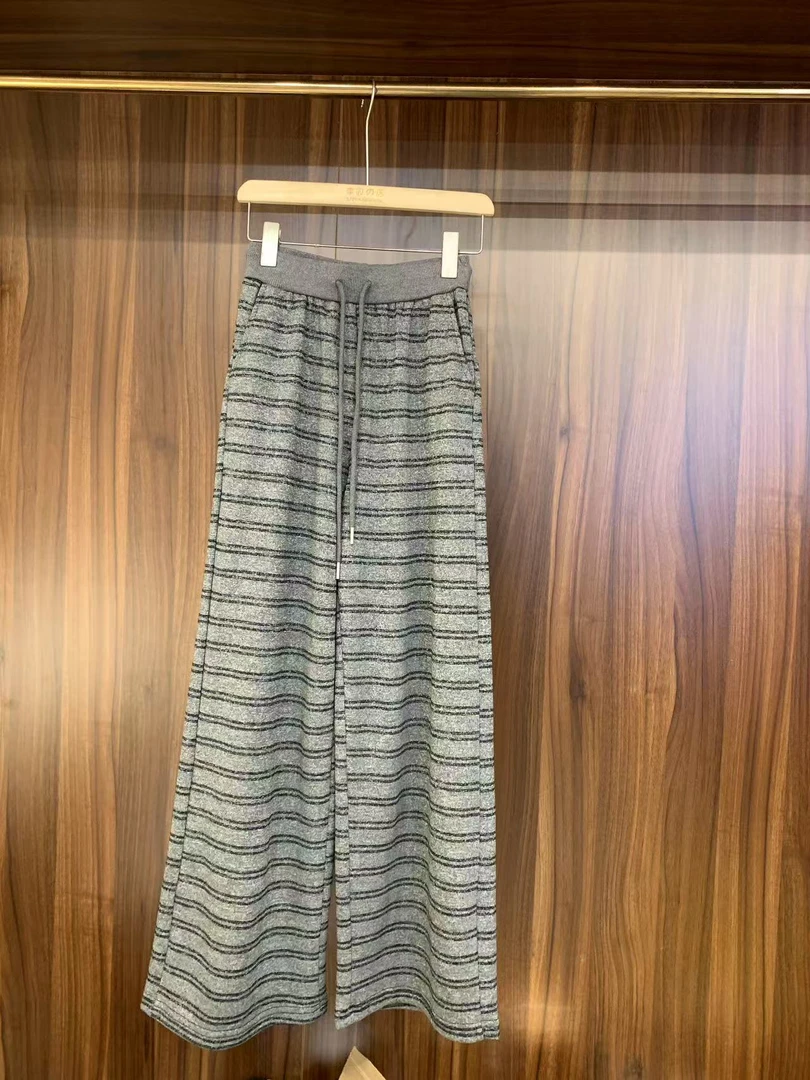 李园家2号店-5139-春款休闲百搭抽绳条纹阔腿裤