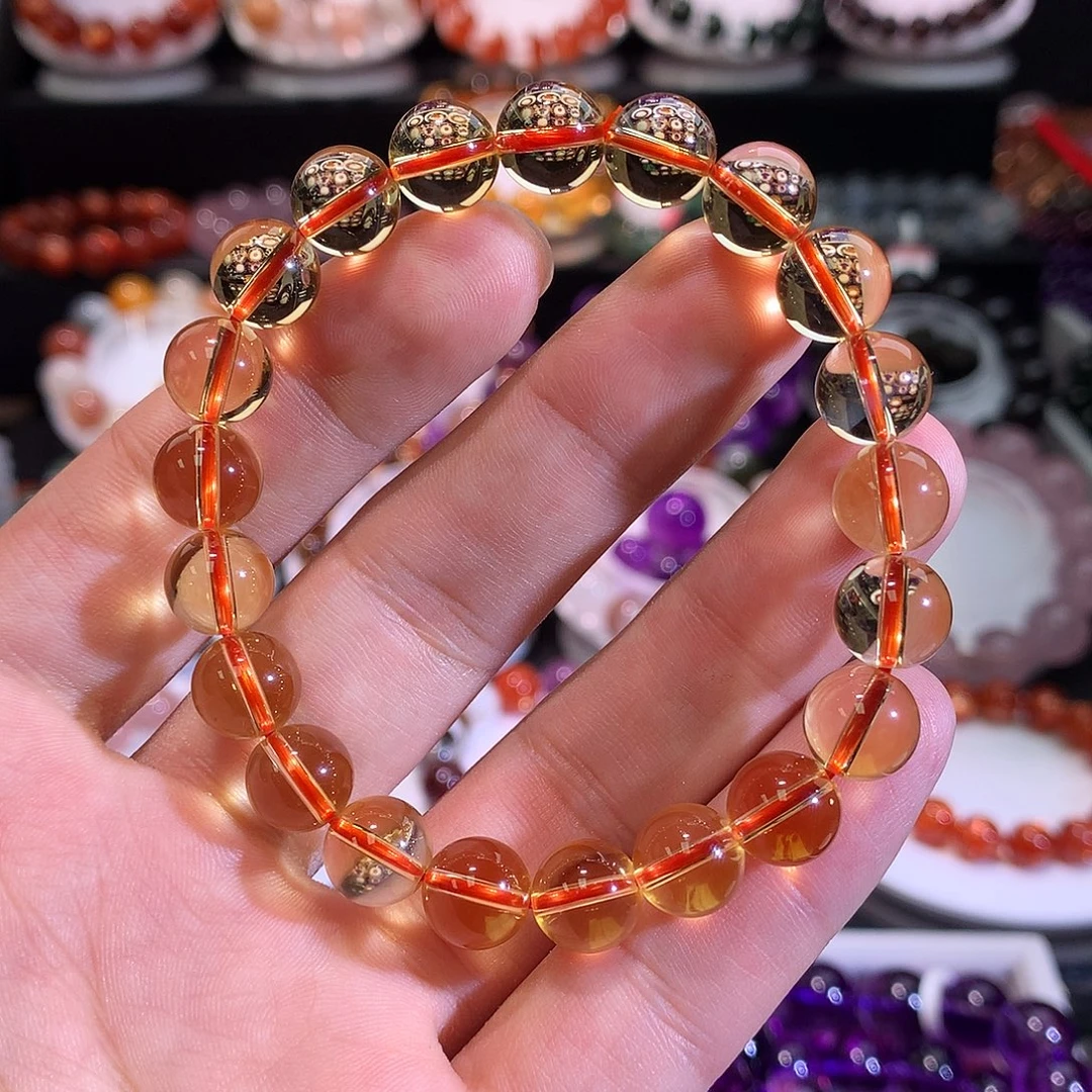 未镶嵌手链水晶巴西暴力黄黄水晶8-14.5m+95净体