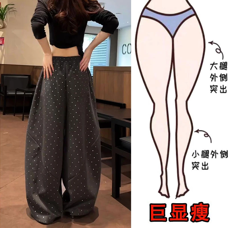 波点时尚百搭弯刀休闲裤秋季新款梨型身材宽松显瘦遮肉爆款阔腿裤