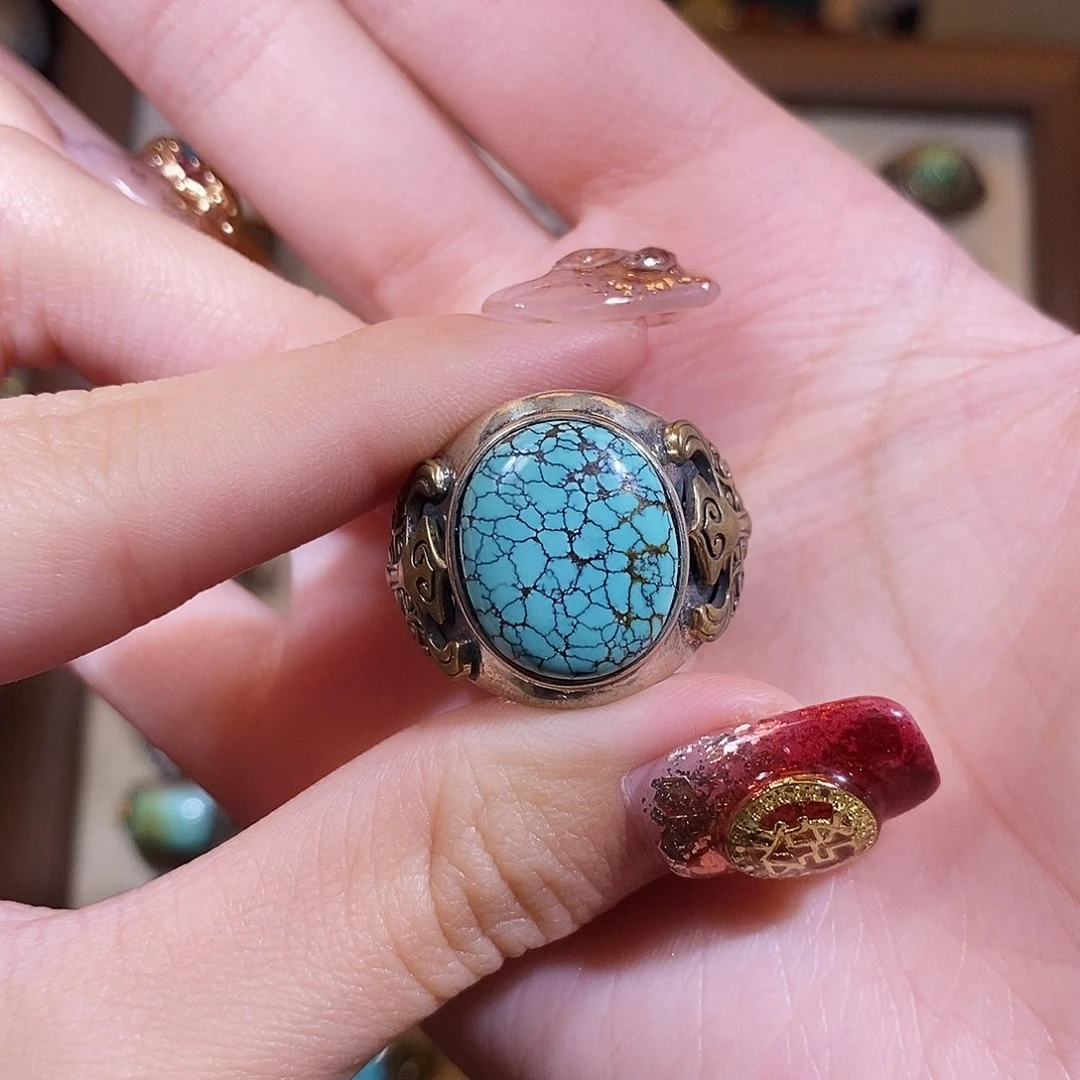 绿松石戒指银S925镶嵌9**9戒指