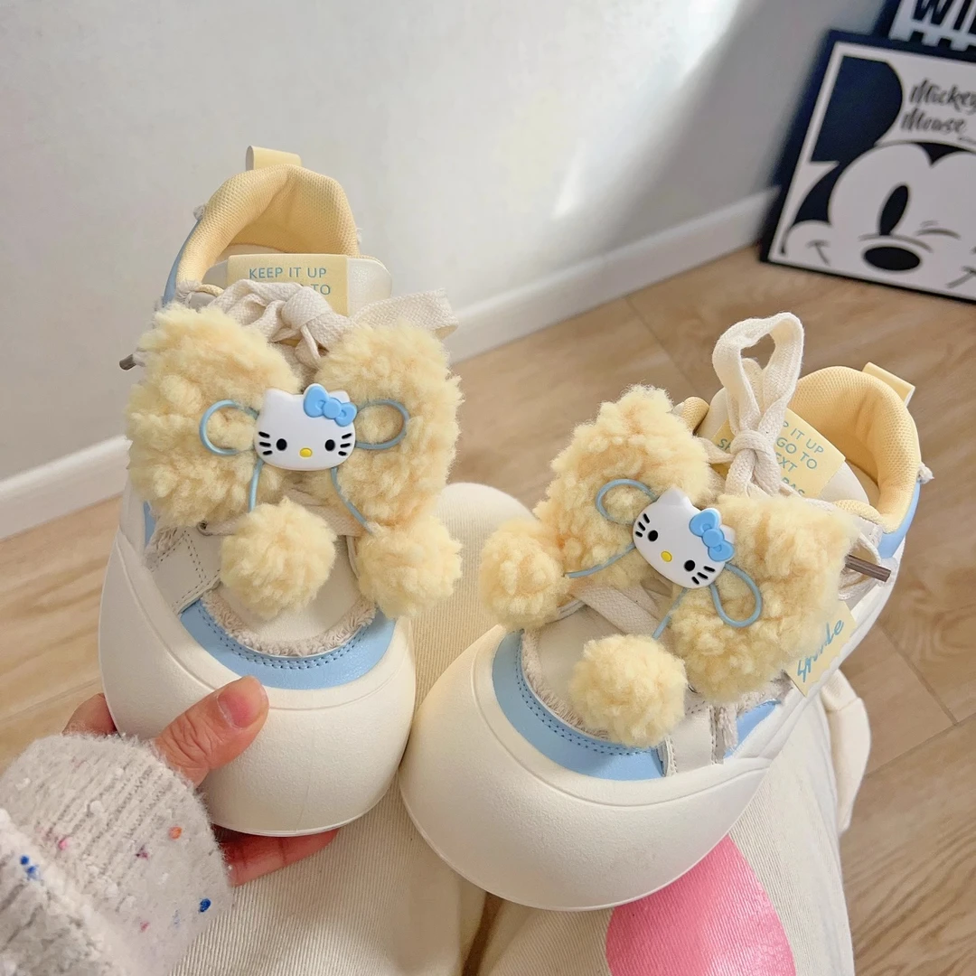 原创百搭圆头板鞋kitty猫可爱大头厚底泡芙鞋2025新款软妹面包鞋