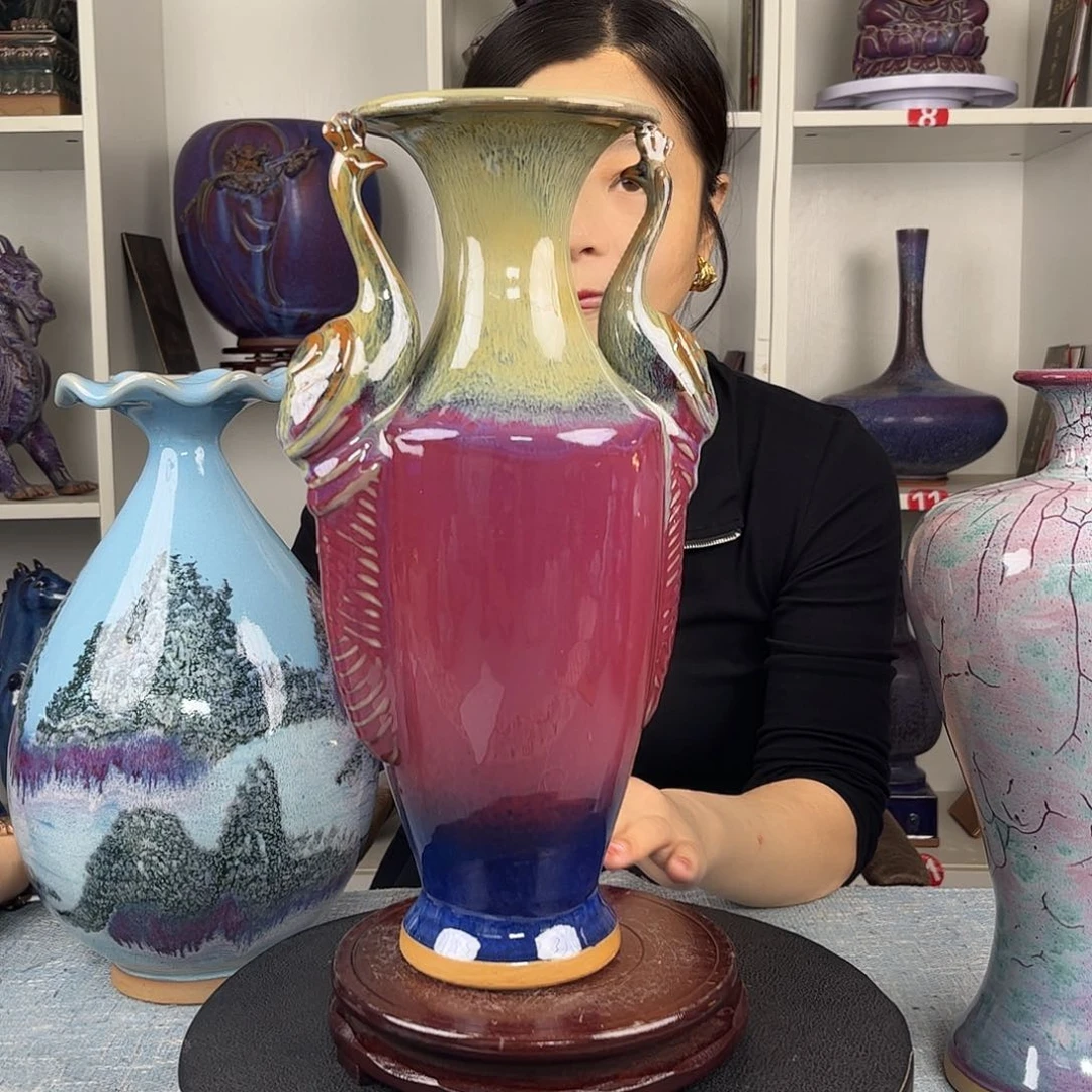 瓷片摆件……孔雀瓶……无礼盒证书