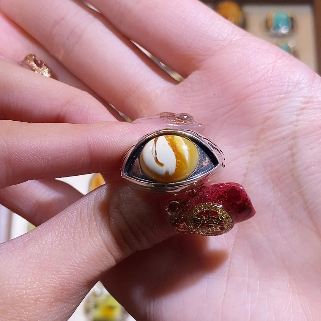 琥珀戒指银S925镶嵌?戒指