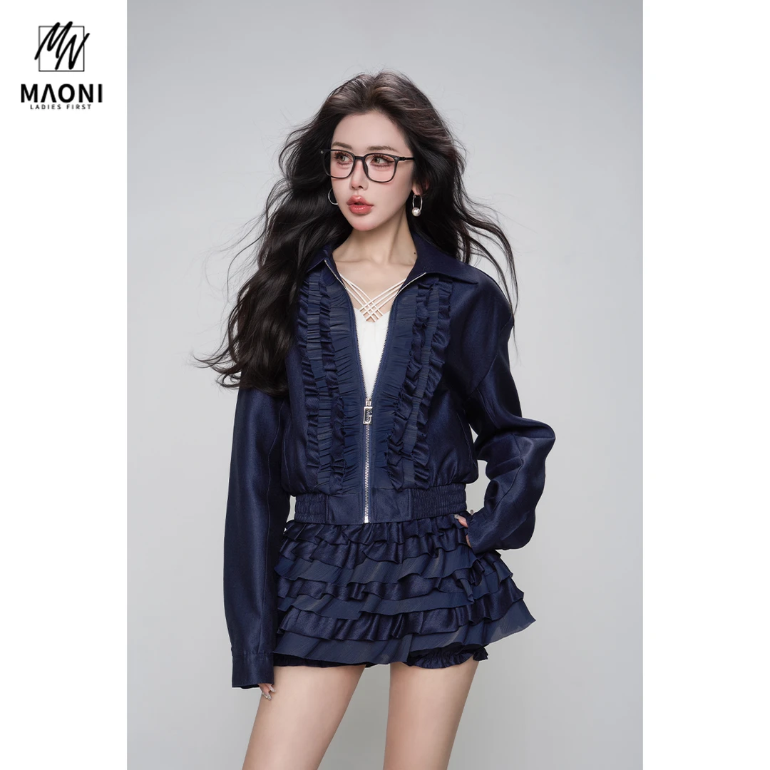 毛妮Peshe【褶皱花边短外套】法式独特时尚通勤棒球服百搭春L1395