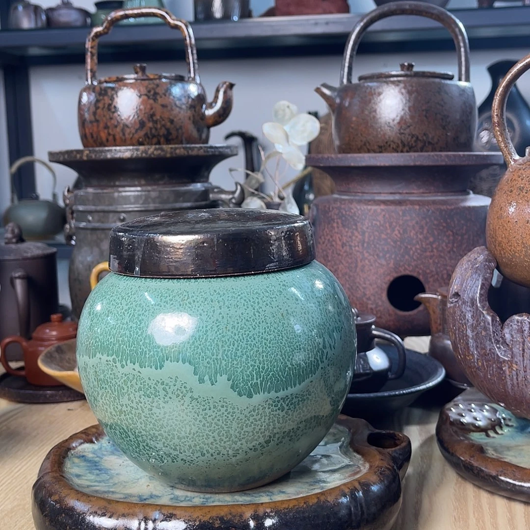 碟紫砂粗陶实用茶叶罐
