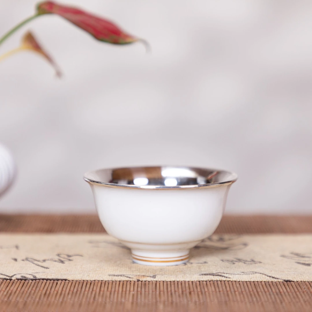 羊脂白瓷大号家用主人杯纯手工瓷包银杯