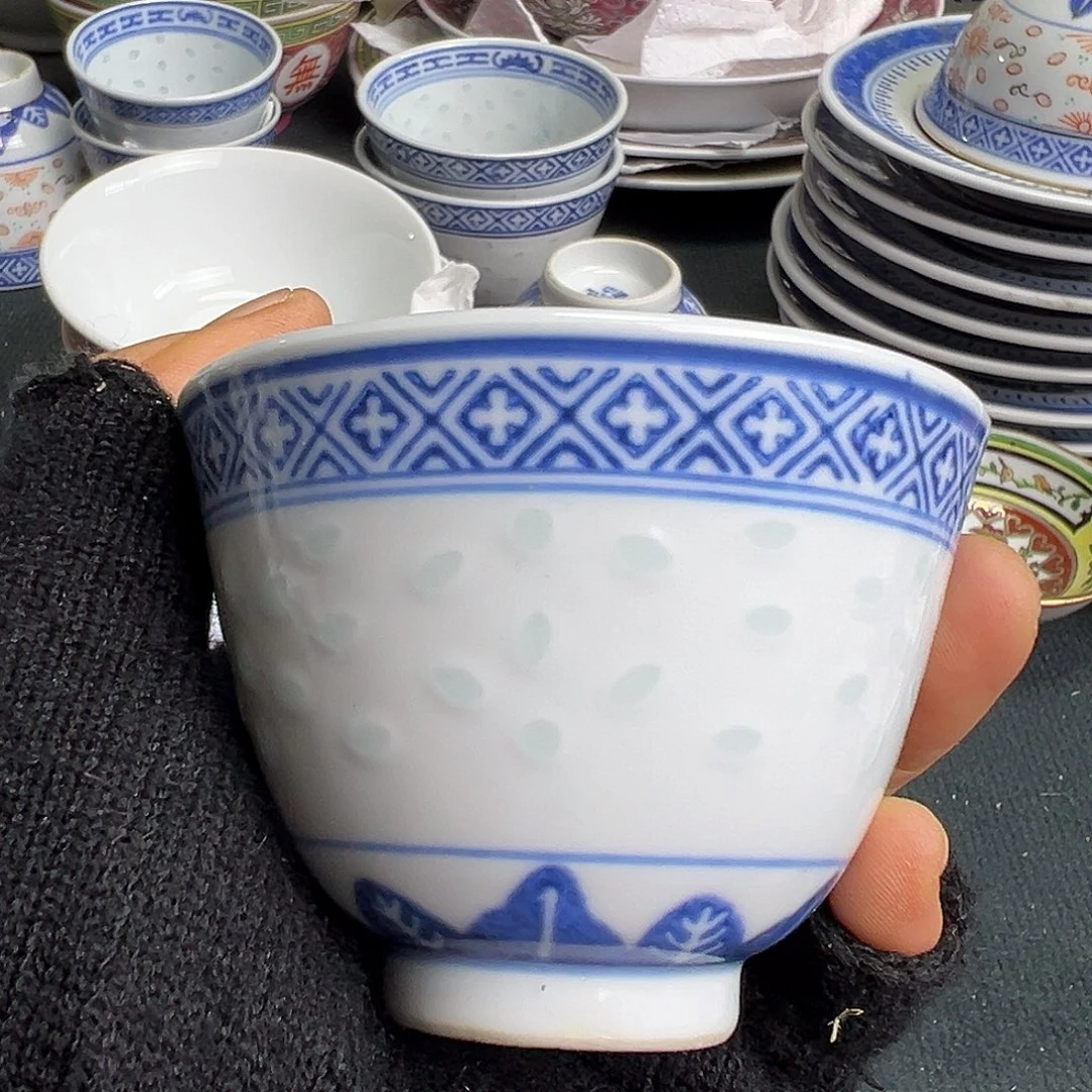 杯景德镇陶瓷青花玲珑=刚杯